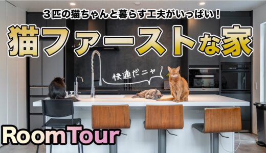 【ルームツアー】3匹の猫ちゃんファーストで高級感のある住まい｜開放感のある吹き抜けと中庭があるゆとりの暮らし